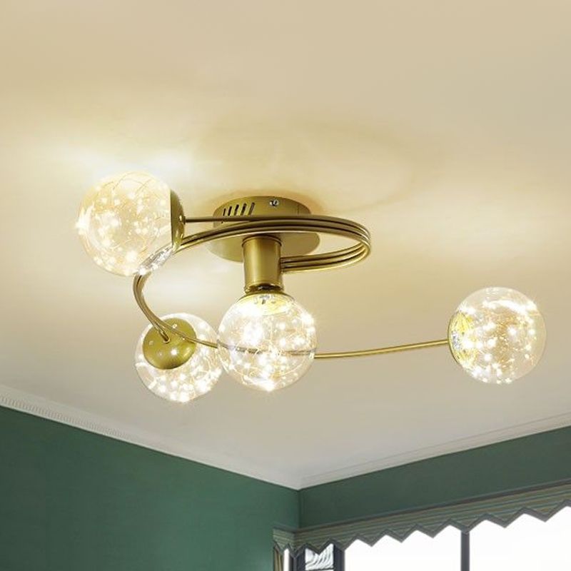 Metal Ball Shade Flush Ceiling Light Modern Style Multi Lights Flush Mount Fixture in Gold