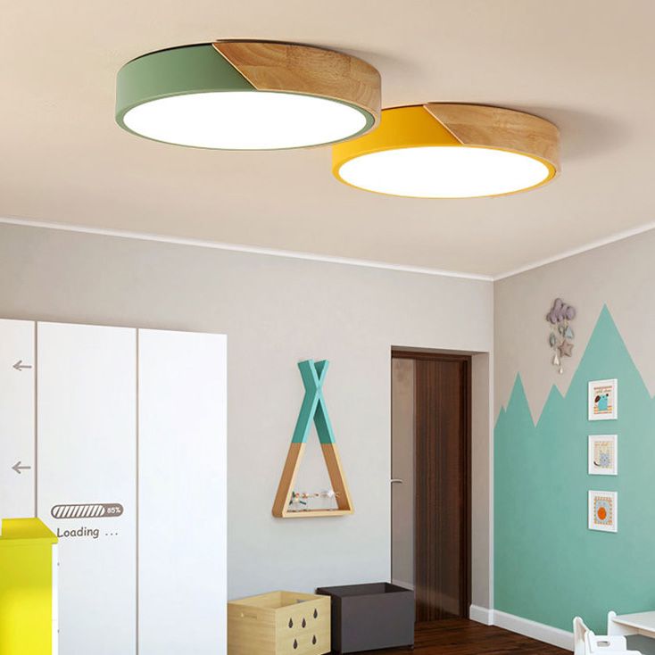 LED Ceiling Mount Light Macron Style Metal and Wood Frame Flush Mount Light for Child Room