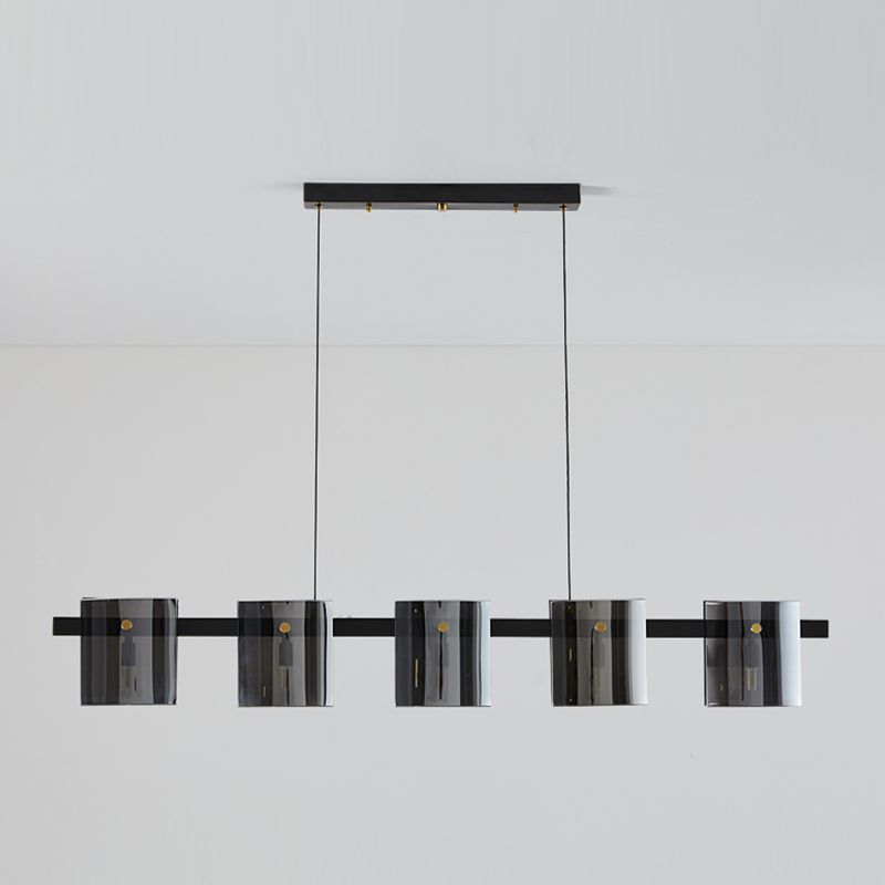 Modern Style Linear Shape Island Lights Glass Island Lighting in Black