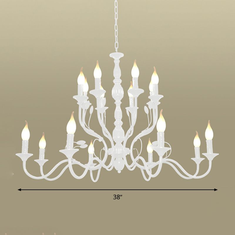2-Tier Candle Living Room Chandelier Lighting Traditionary Metal 10/12/16 Heads White Hanging Pendant Lamp