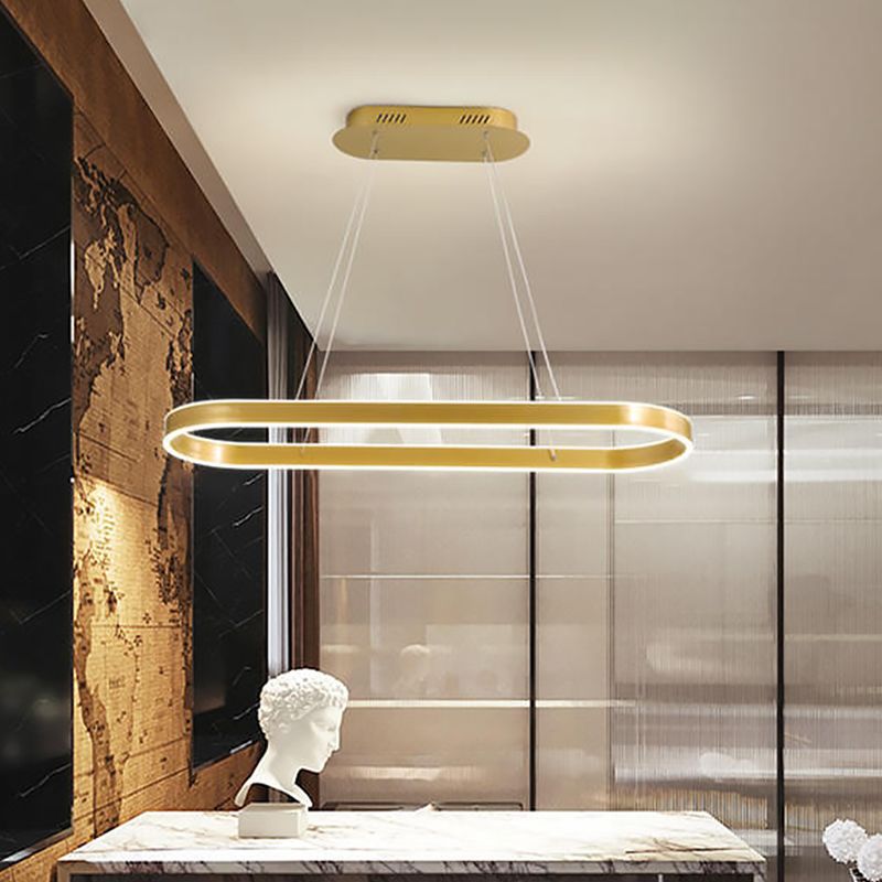 Lampada a sospensione di telaio ovale moderno kit per sala da pranzo metallizzata lampada a led isola in oro, luce calda/bianca