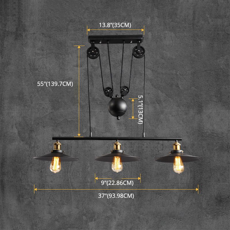 Wrought Iron Black Island Pendant Light in Industrial Classic Style 3-Light Adjustable Pendant Light for Dining Room