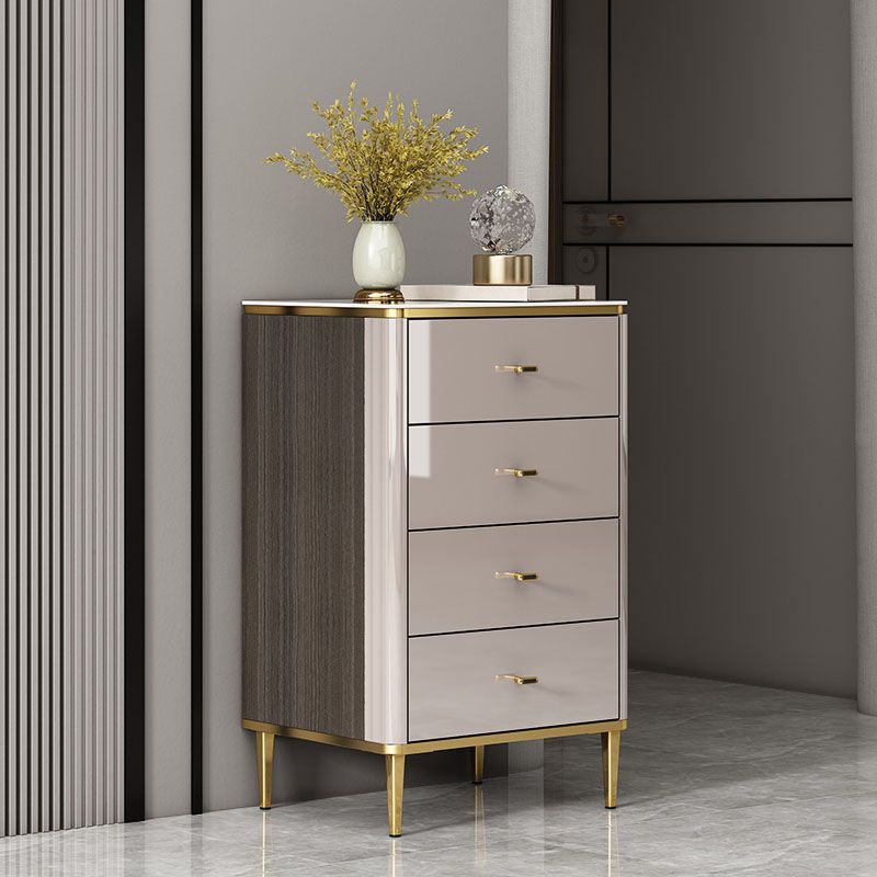 Glam Stone Bedroom Storage Chest White / Grey Vertical Chest with Drawers