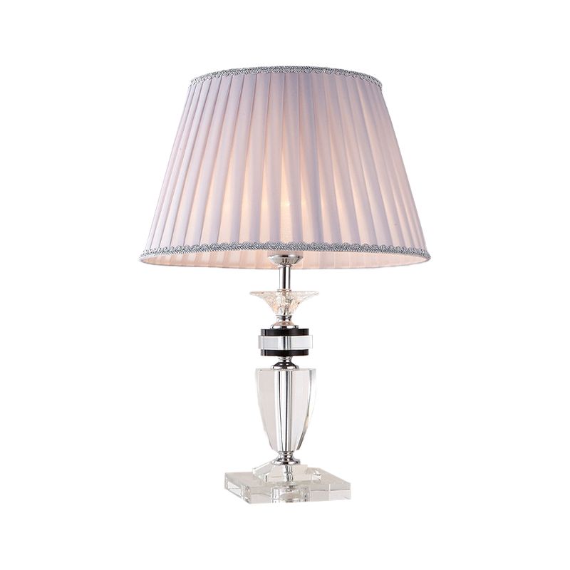 Lampada da scrivania plissettata grigia Lampada da tavolo modernista in tessuto a 1 testa con base in cristallo trasparente