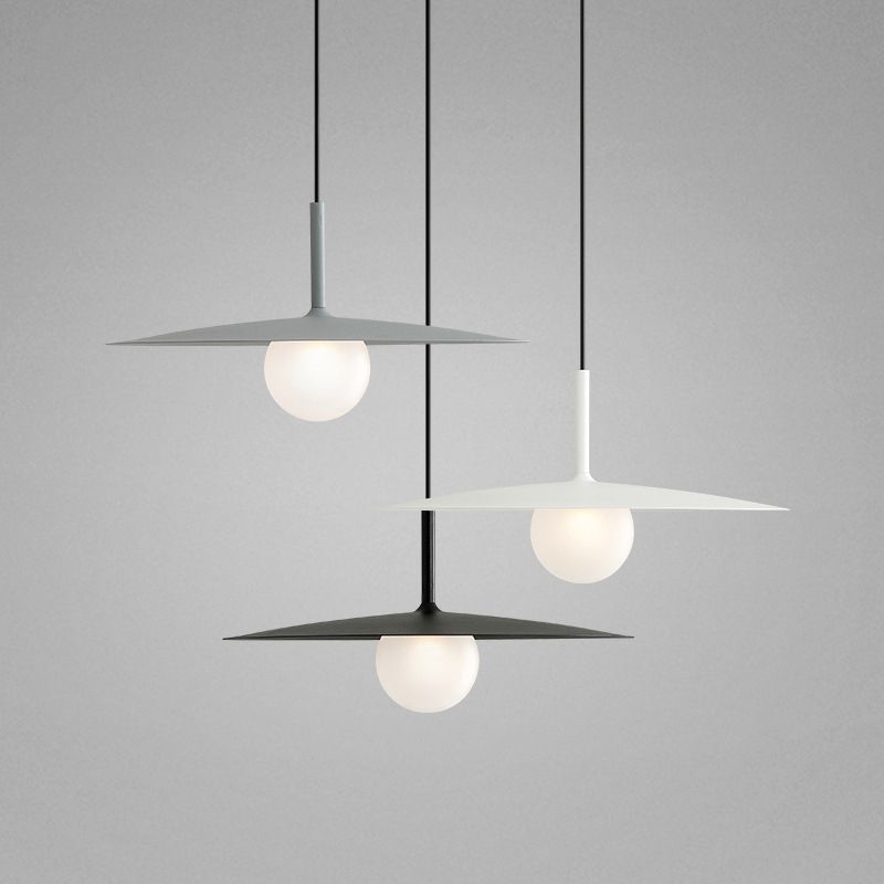 Modern Simple Metal Ceiling Lamp Disk Shape Pendant Light with Glass Shade for Bedroom