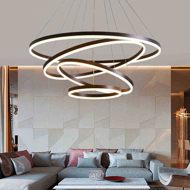 Wrought Iron Black LED Pendant Light in Modern Luxury Style Layered Circles Ceiling Light with Acrylic Shade