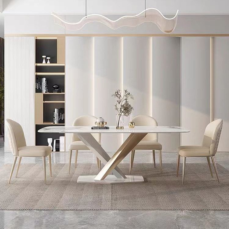 Luxury Sintered Stone Top Dining Set Rectangle 1/4/5/7 Pieces Dining Table with Chairs