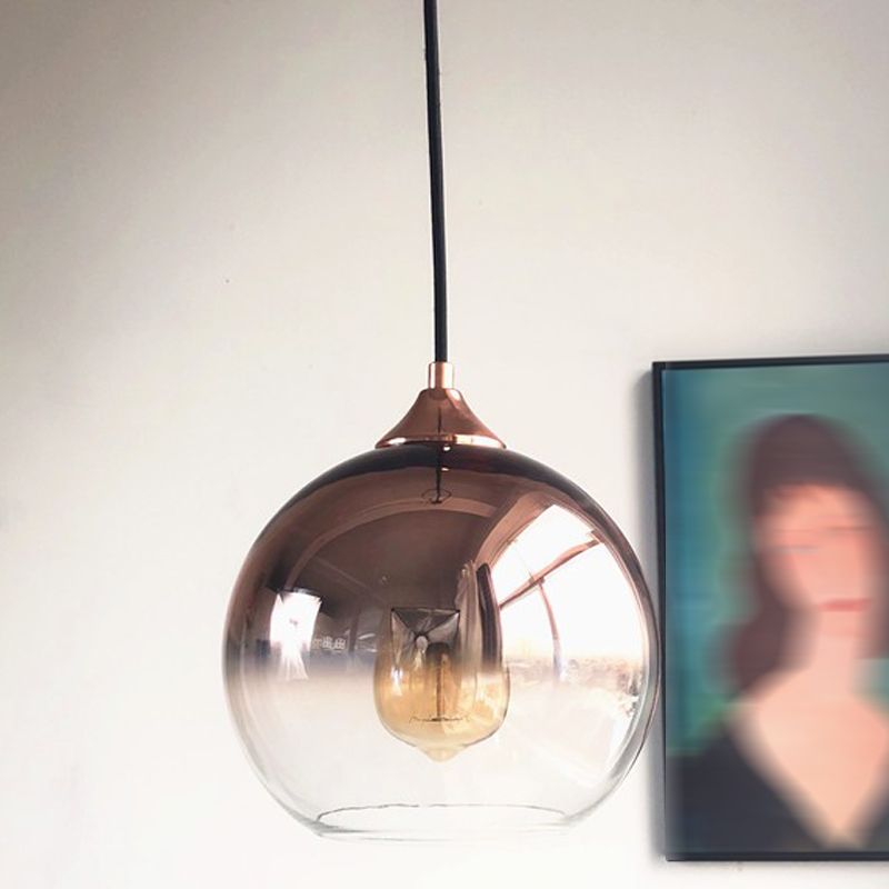 Modern Artistic Single Hanging Lamp Electroplate Iron Pendant Light with Globe Glass Shade