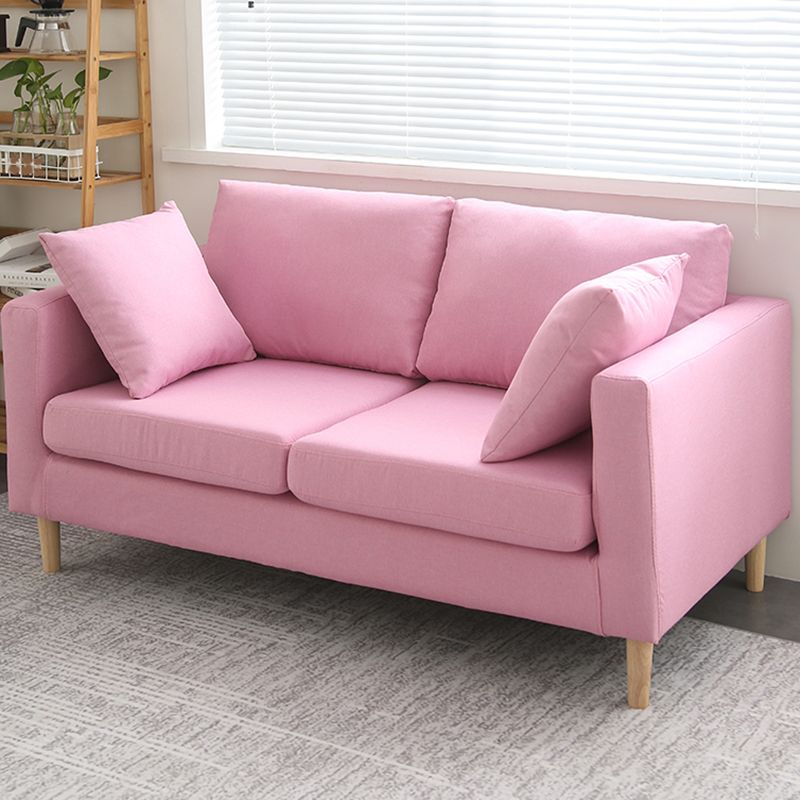 Scandinavian Linen Loveseat with Square Arms and 2 Pillows Back