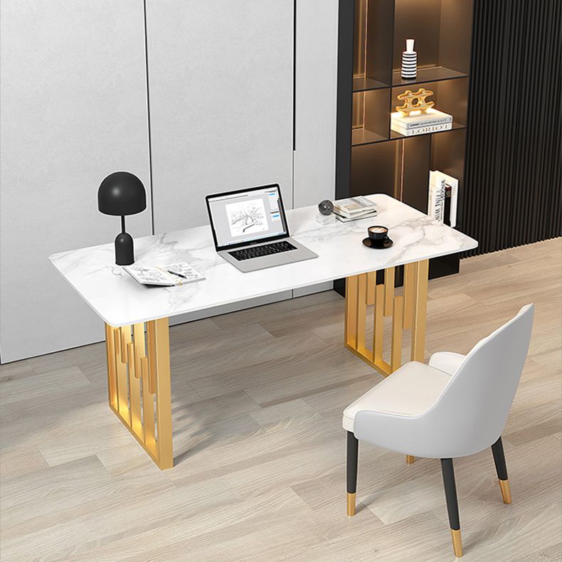 Contemporary Dining Table Sintered Stone Dining Table with Double Pedestal for Home Kitchen Dinner
