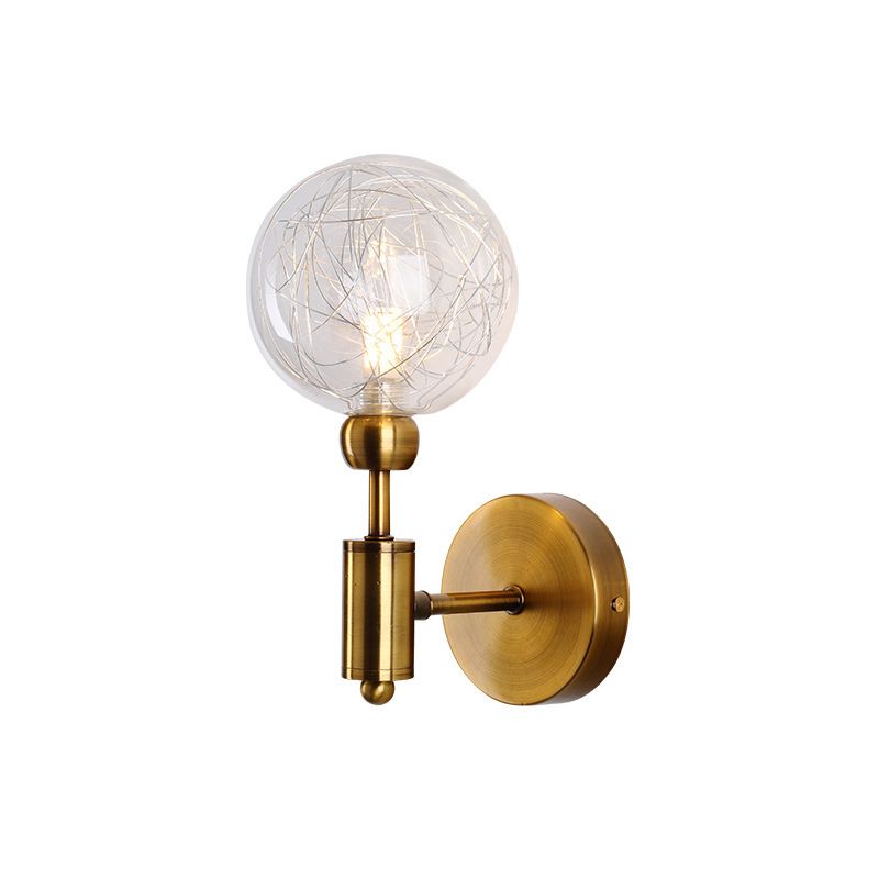 1/2 Lights Orb Wall Light Fixture Vintage Clear Glass Shade Wall Sconce Lighting in Black/Gold