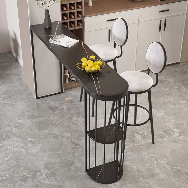 Modern Bar Dining Table Indoor Bar Height Table with Shelves 42-Inch Top in Black