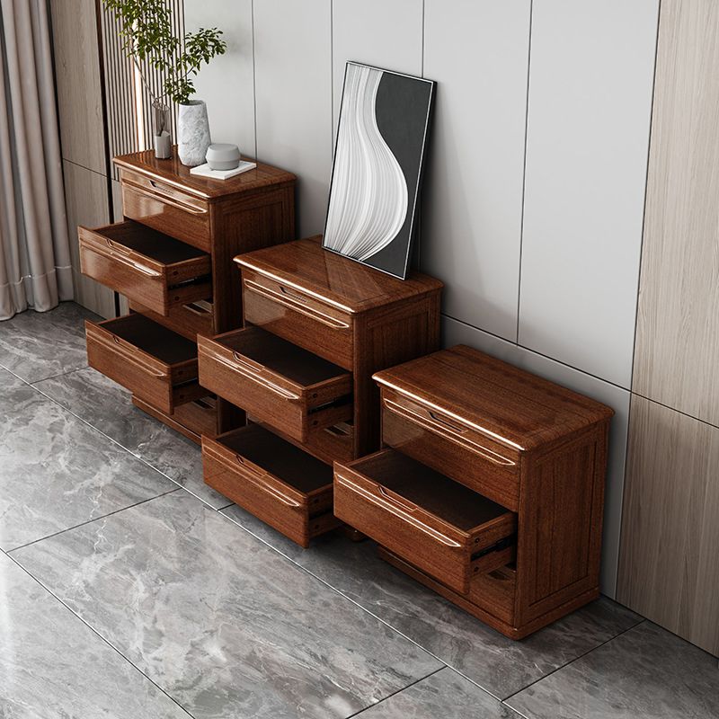Contemporary Walnut Wood Storage Chest Bedroom Chest with Drawers
