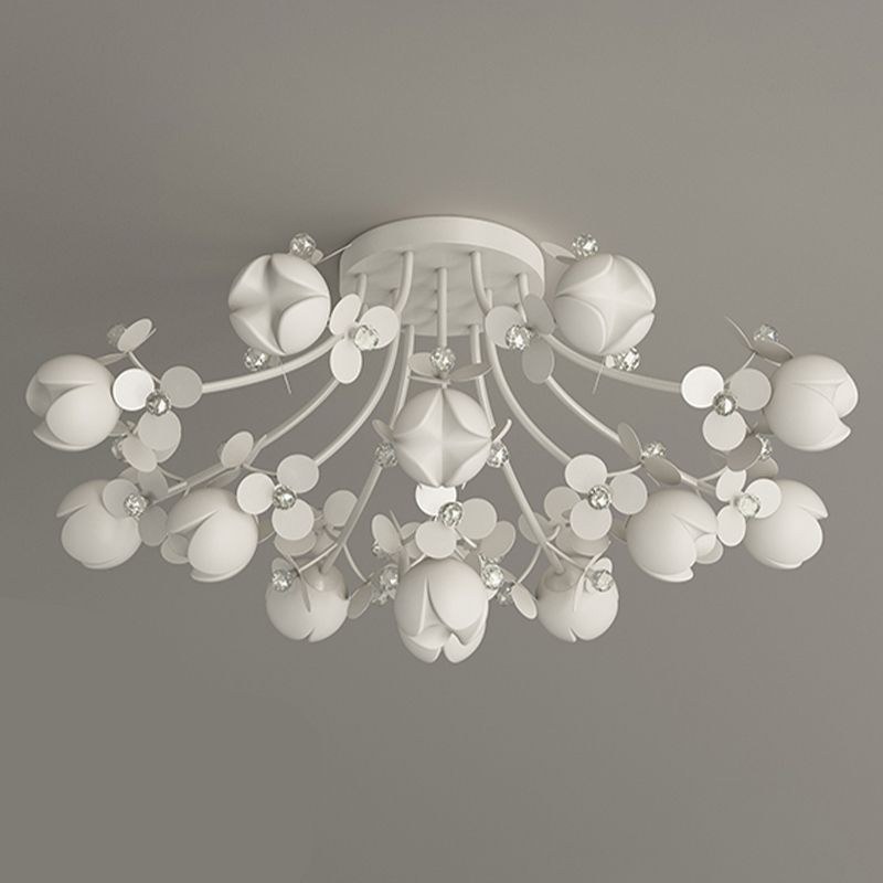 Modern Crystal Flush Mount Flower Shape Ceiling Light with Plastic Shade for Living Room