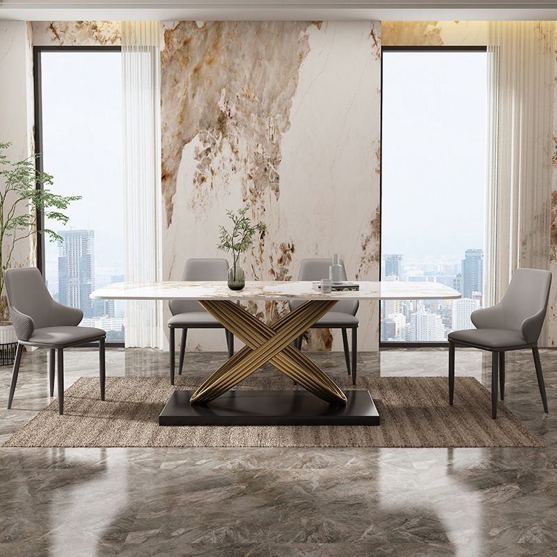 Industrial Style Sintered Stone Table Rectangle Table with Metal Legs for Home Use