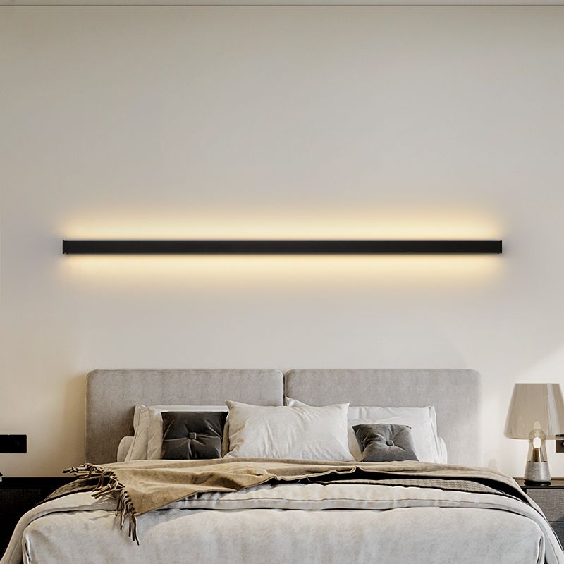 Linear Shape Metal Wall Light Modern Single Light Wall Light Fixture in Black