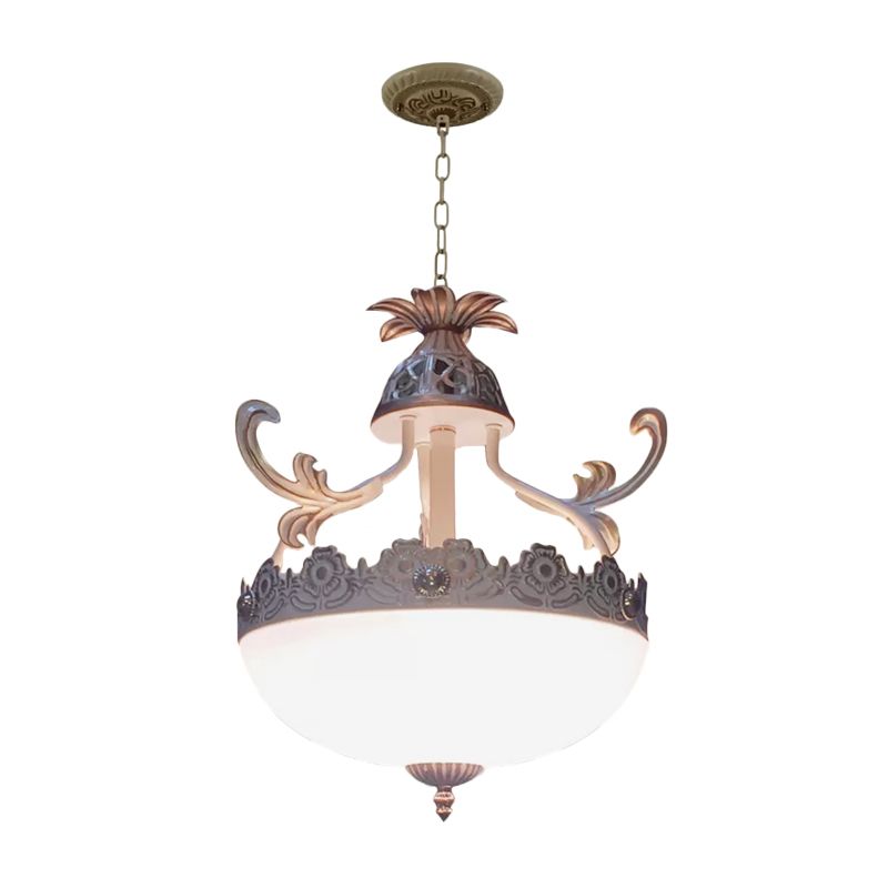 Traditionele koepel hanglamp lichtbeveiliging 12 "/16" /19,5 "brede 3 koppen handwerk wit glas kroonluchter lamp