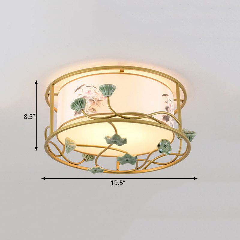 19.5"/23.5" Wide 5 Lights Bedroom Flush Ceiling Light Classic White Flush Mount with Round Fabric Shade