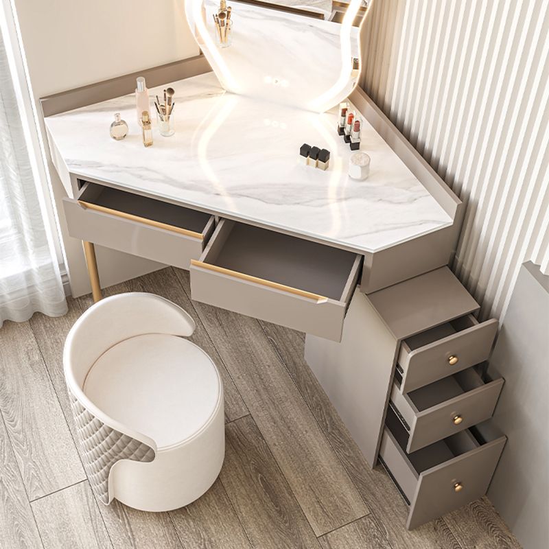 Slate Top Makeup Vanity Set with Drawers, Glam Makeup Vanity Desk Table