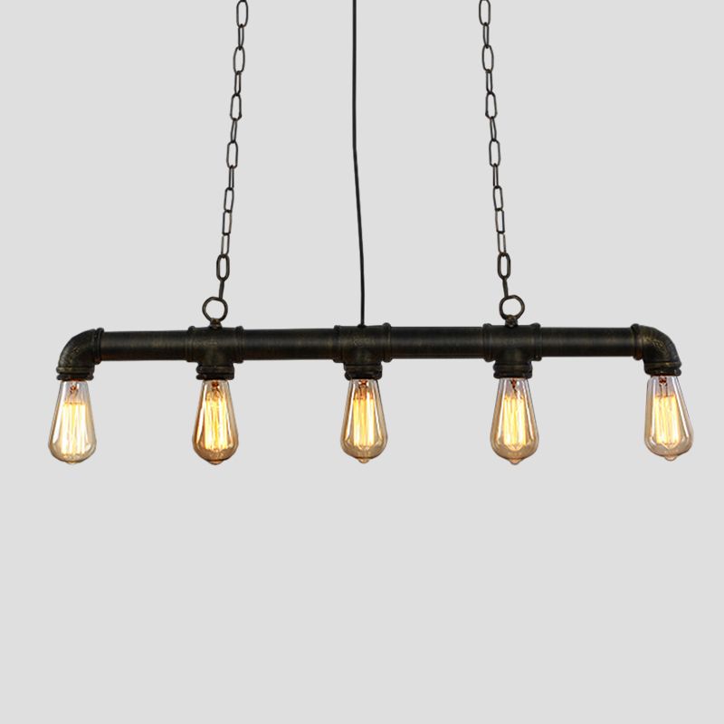 Iron Black Pendant Lamp Piping Linear 3/5/10-Head Industrial Style Hanging Light over Island