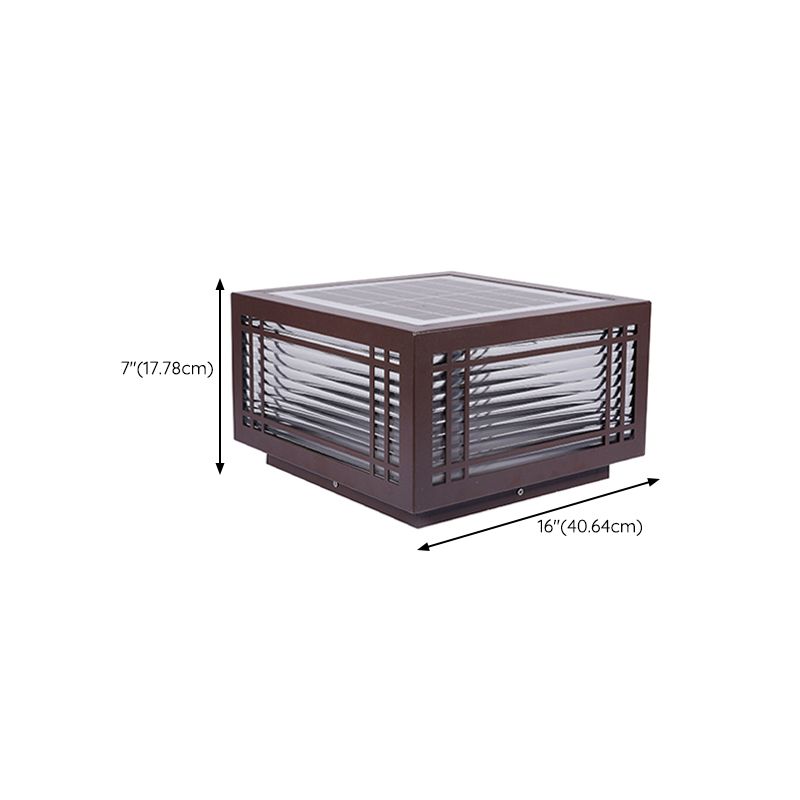 Rectangle Shape Metal Outdoor Light Modern Style 1 Light Solar Pillar Lights in Brown
