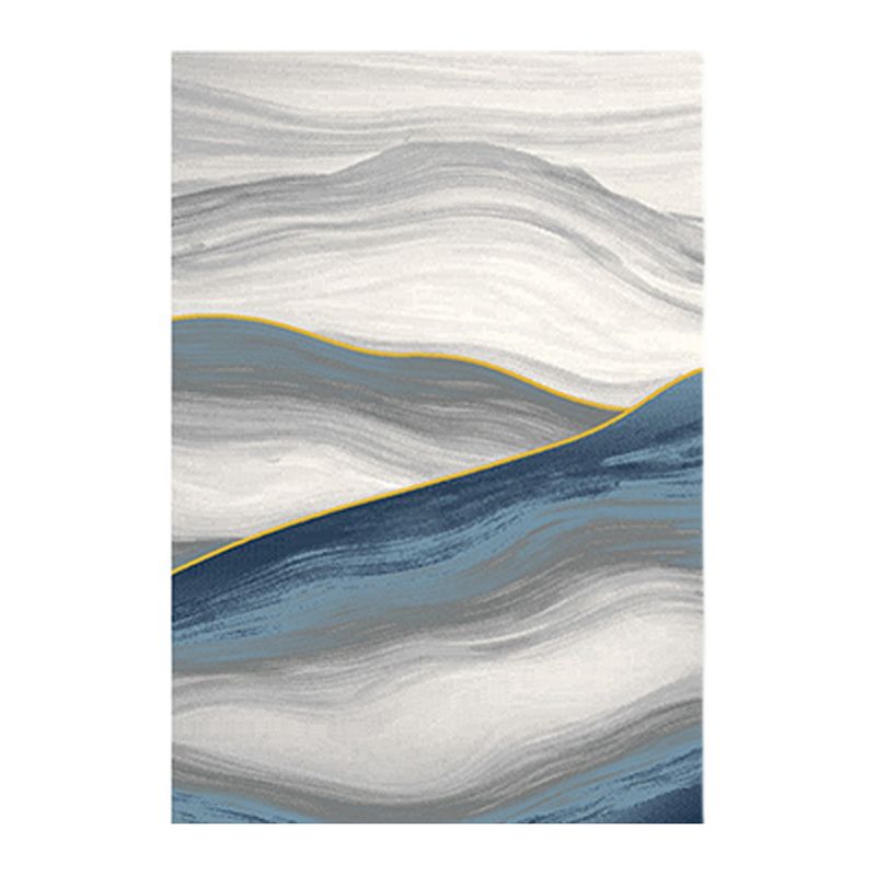 Blue Abstract Pattern Area Carpet Modern Polyester Area Rug Stain Resistant Rug for Living Room