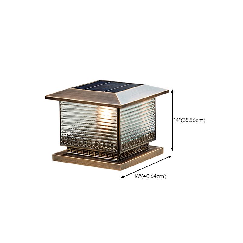 Modern Solar Energy Pillar Lamp Bronze Square Outdoor Light for Garden