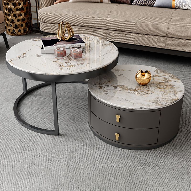 Modern Coffee Cocktail Table Round Nesting Coffee Table Set with Drawer