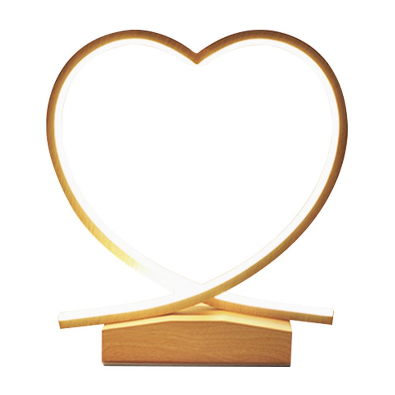 Metall Herz kleiner Schreibtischlampe Moderne LED Light Wood Task Lighting mit Acrylschatten