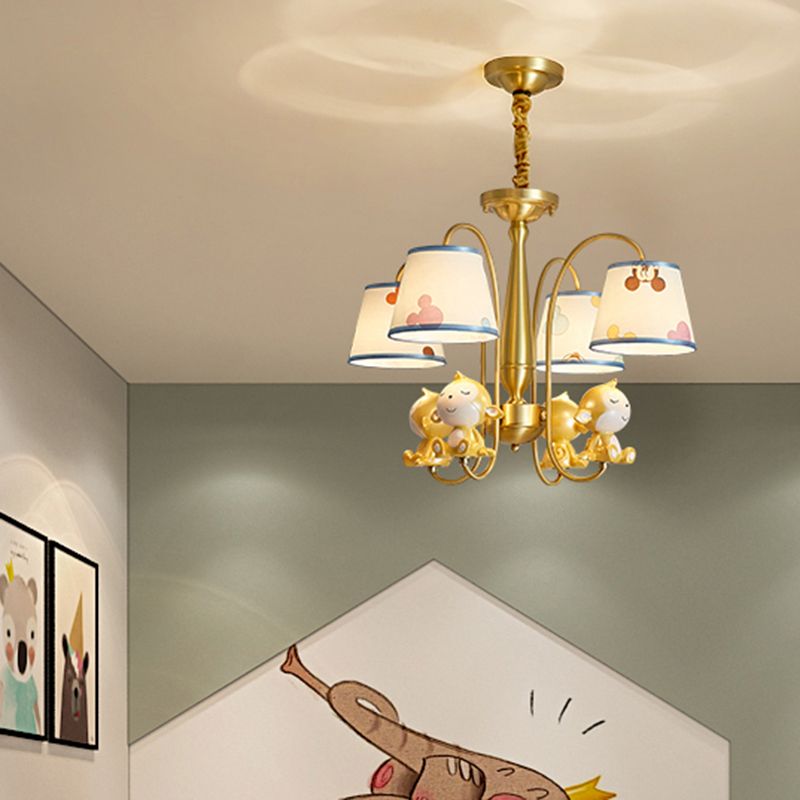 Animal Nursery Ceiling Lighting Resin Childrens Chandelier Light Fixture with Tapered Fabric Shade in Gold