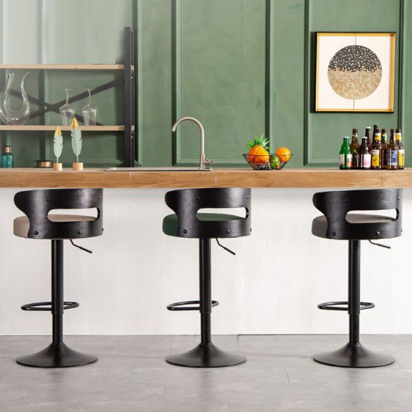 Contemporary Liftable Bar Stool Round Counter Bar Stool with Metal Legs