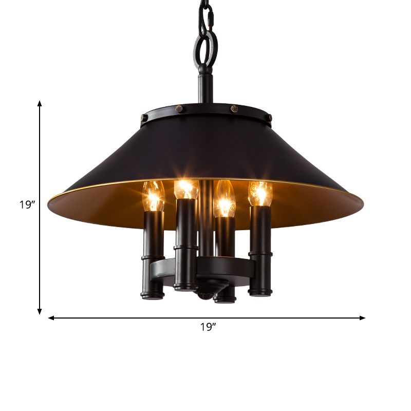 4 lumières éclairage de lustre avec une teinte conique Métallique Ferme de style salle à manger lampe suspendue en noir