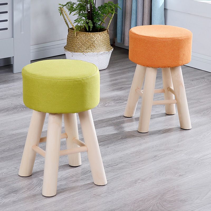 Wool Frame Pouf Stool Contrast Color Round Upholstered Fade Resistant Linen Blend Pouf