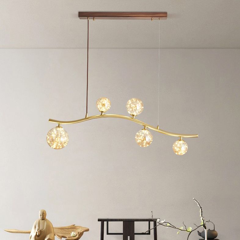 Luz de la isla Sputnik de madera en moderna luz colgante de cobre de estilo artístico con sombra de vidrio