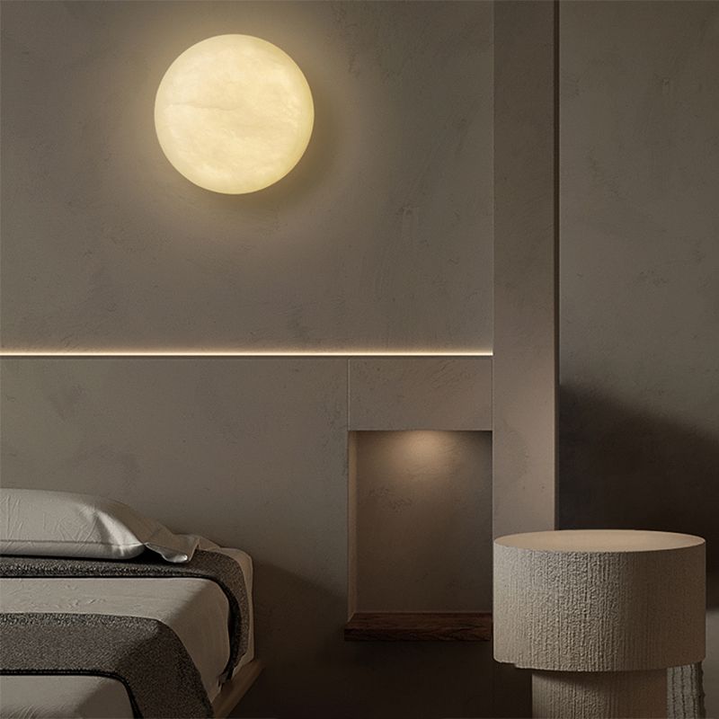 LED Wall Lamp Modern Round Wall Mount Lamp with Stone Shade for Bedroom