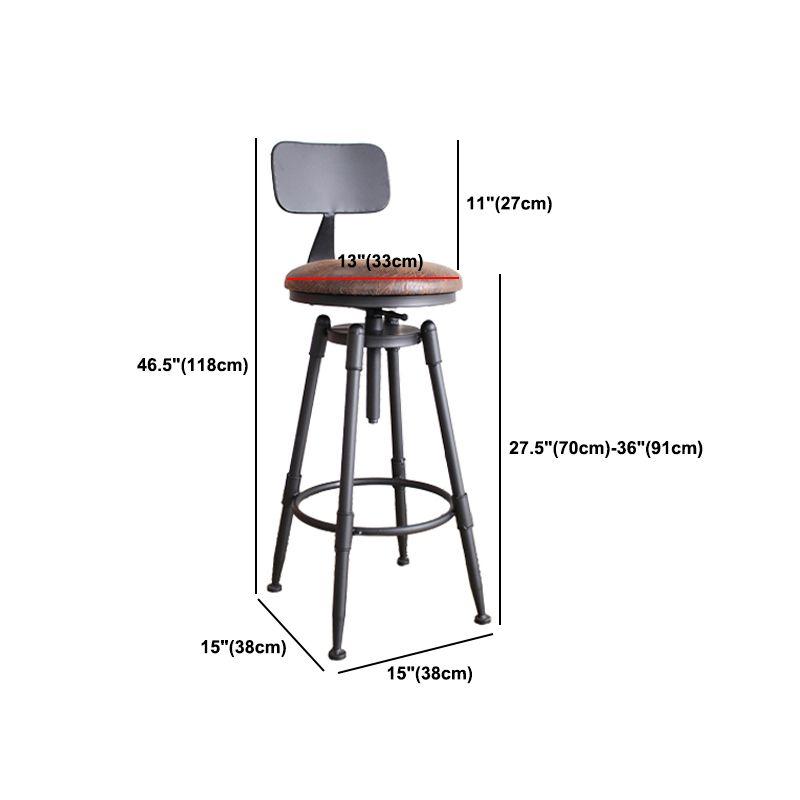 Industrial Metal Barstool Leather Counter Stool in Matte Finish for Home