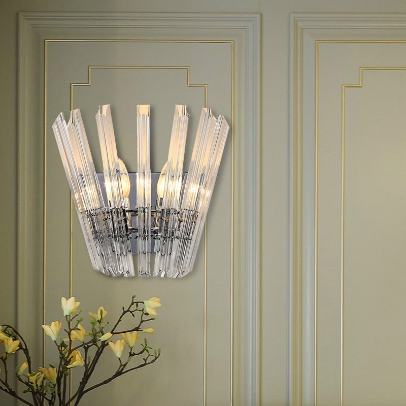 Tapered Shape Wall Mount Light Contemporary Style Clear Crystal 2 Bulbs Corridor Wall Lighting in Chrome