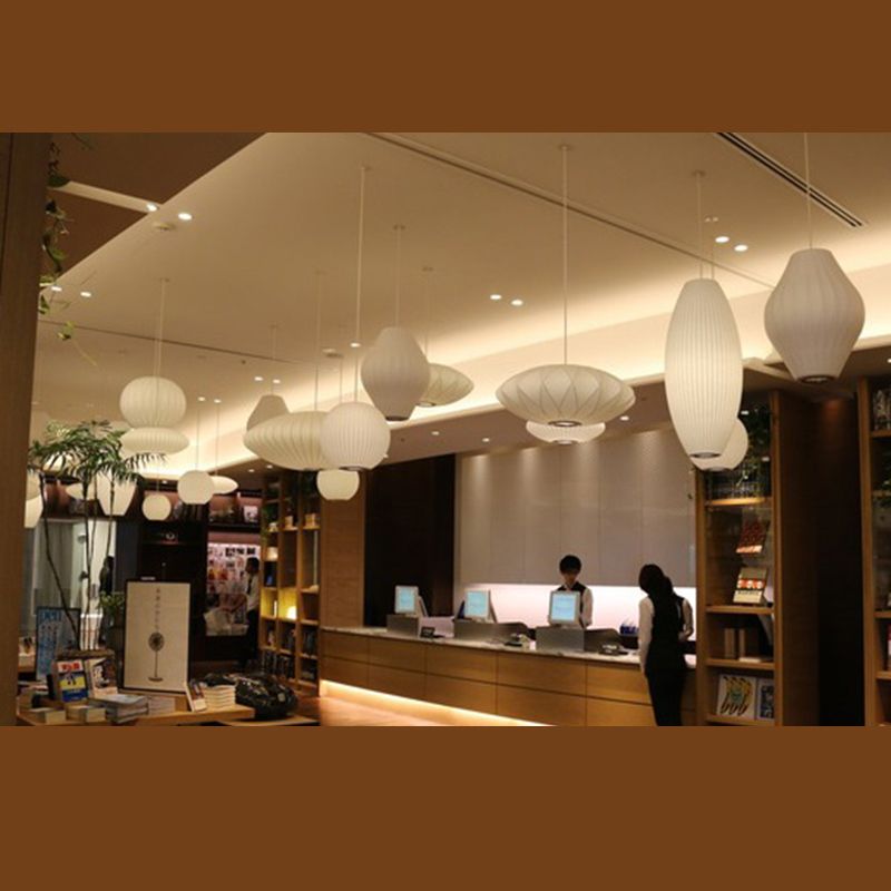 Silk geometrica Luce a pendente a pendente Minimalista Bianca a 1 testa Luce sospesa per il ristorante