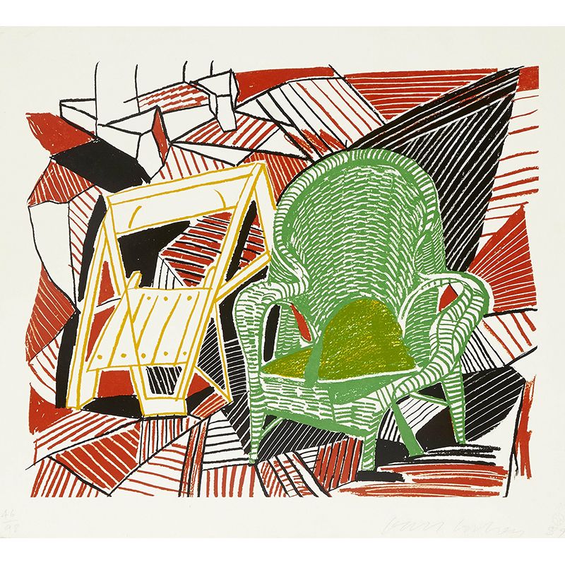 Artistic Abstract Chair Wall Murals Red-Green Stain Resistant Wall Covering for Living Room