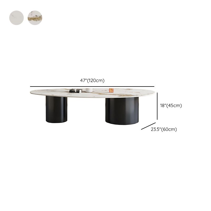 Glam Sled Coffee Table Oval Coffee or End Table in Beige and Black