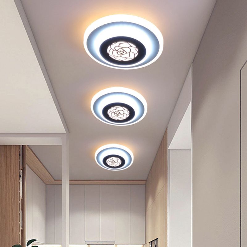 Circle Flushmount Lighting Contemporary Acrylic LED White Flush Mounted Lamp with Rose Pattern