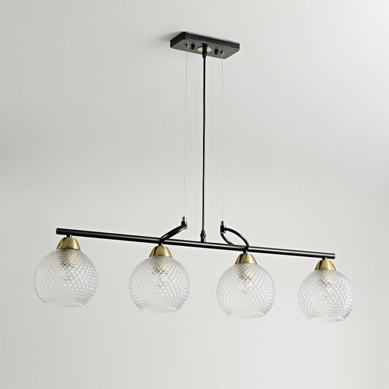 Contemporary Global Hanging Chandelier Clear/Prismatic Glass 3/4 Bulbs Dining Hall Pendant Light Kit in Black