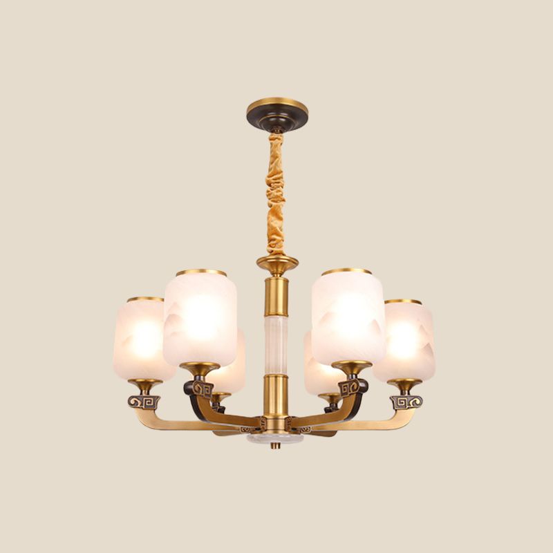 Frosted glazen cilinder hanger licht retro 6/8-bulb woonkamer kroonluchter met landschapsafdruk