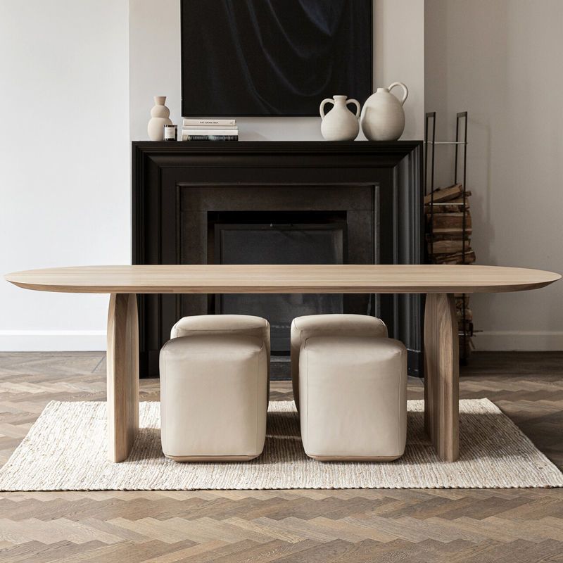 Oval Dining Table Pine Solid Wood Dining Table with Double Pedestal