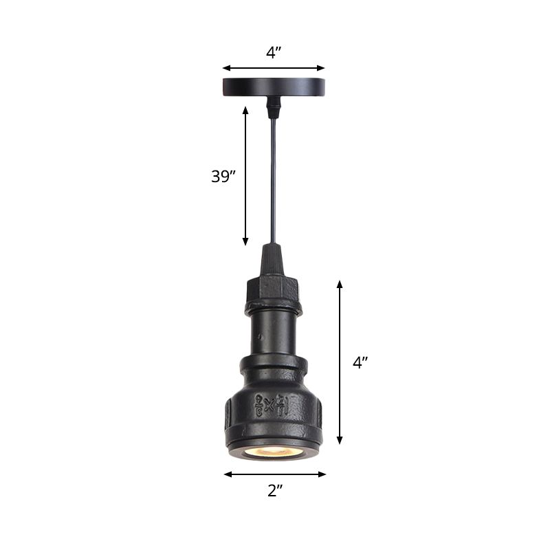 1 Kopfwasserrohr Anhänger Beleuchtung Antiquiertes schwarzes Finish Metallpendel für Foyer