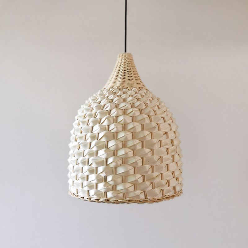 Chinese Hand-Worked Hanging Light Bamboo 1 Bulb Suspended Lighting Fixture in Beige