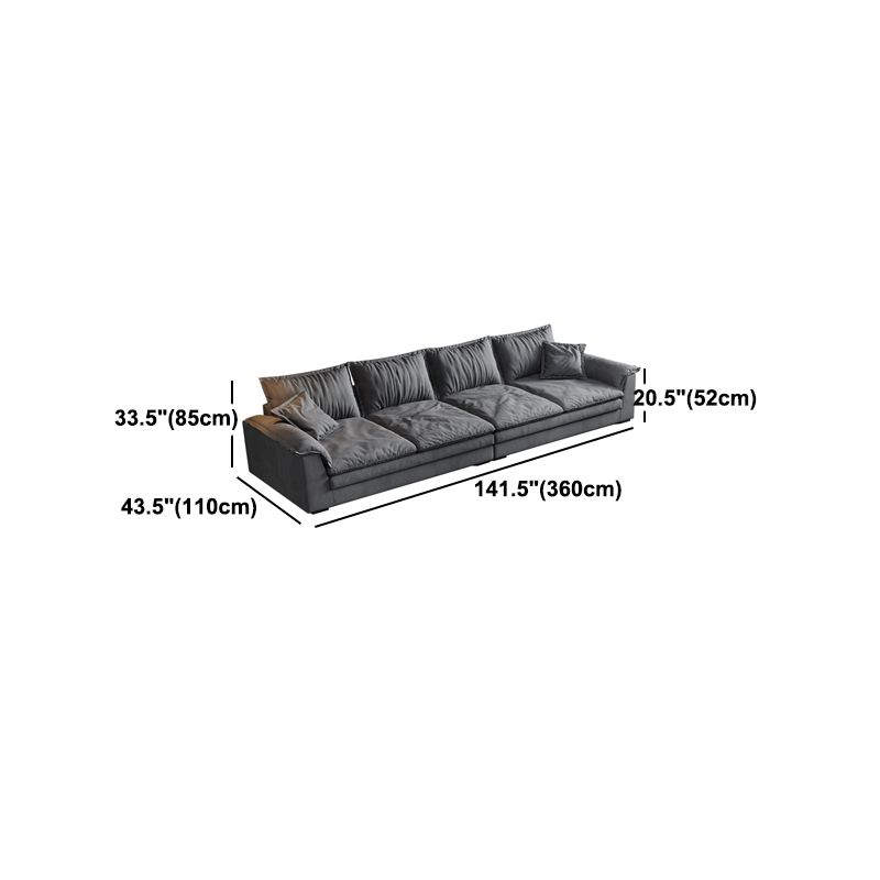 Square Arm Dark Gray Removable Cushions Contemporary Faux Leather Sofa