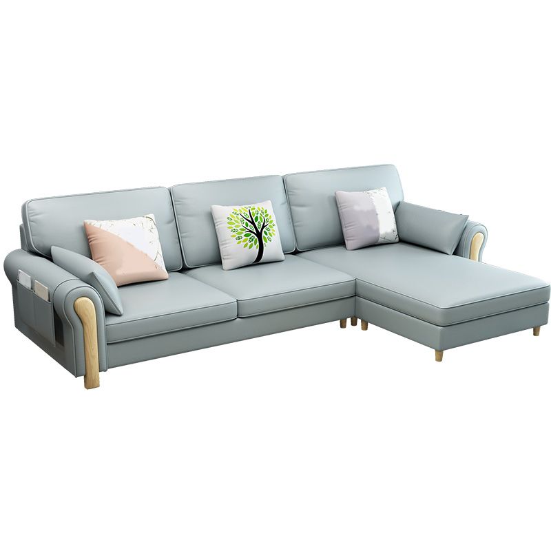 Farmhouse L-Shape Cotton Blend and Faux Leather Sectional Couch with Storage