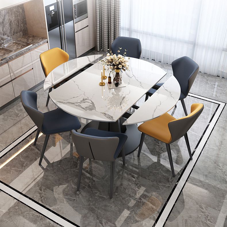 Simplicity Round Dining Table Marble Table with Black Pedestal Base