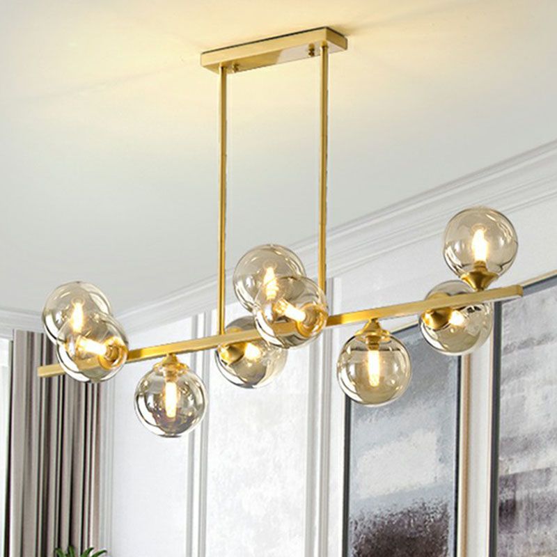 Amber Glass Ball Island Lighting Ideas Postmodern Gold Finish Hanging Lamp over Table